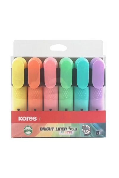 kores Set de 6 markere pastelate High Liner Plus, vârf daltă 01–04 mm, cerneală pe bază de apă