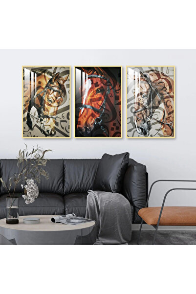 SND Three wooden wall panels with a golden wooden frame and a clear acrylic l...