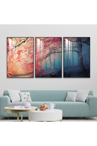 SND ثلاث لوحات جدارية خشبية مع برواز خشبي شامبين و طبقة من الاكريلك الشفاف