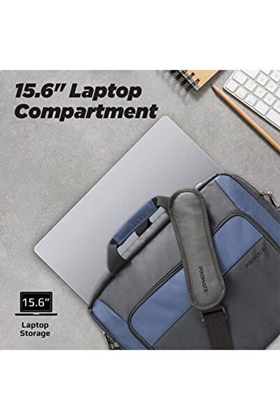 Promate حقيبة رسول خفيفة الوزن للكمبيوتر المحمول مقاس 15.6 بوصة مع سحابات آمنة ومقاومة للماء وحقيبة أمتعة