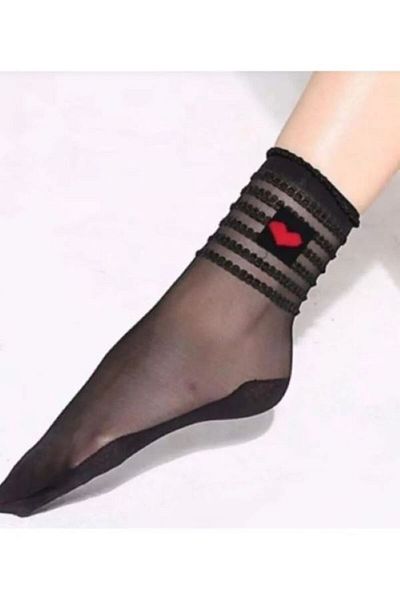 SOCKSHION 6 Pairs Women's Heart Patterned Tulle Socks