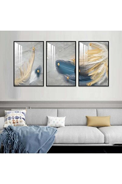 Marktna ثلاث لوحات جدارية خشبية مع برواز خشبي اسود و طبقة من الاكريلك الشفاف