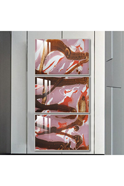 Marktna ثلاث لوحات جدارية خشبية مع برواز خشبي فضي و طبقة من الاكريلك الشفاف