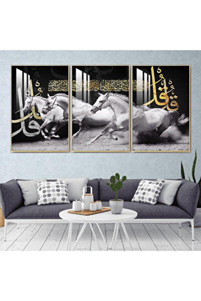 Marktna ثلاث لوحات جدارية خشبية مع برواز خشبي فضي و طبقة من الاكريلك الشفاف