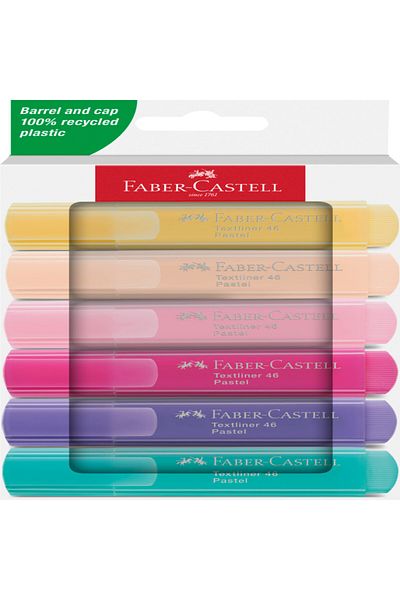 OEM Faber castell, Textliner 46, Pastel Textmarker Set 6 pack, Durable Tip 125 mm, Water Based Ink