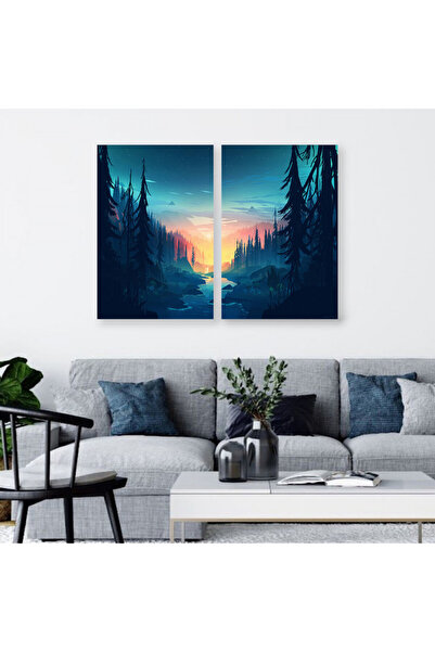 Marktna لوحة قماشية ثنائية بتصميم طبيعة مع برواز شامبين مجوف