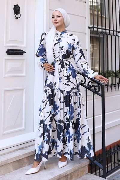 benguen Φόρεμα Hijab με σχέδιο Navy Blue 567