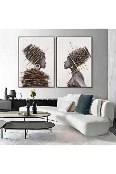 Marktna لوحة قماشية ثنائية بتصميم تجريدي مع برواز أسود مجوف