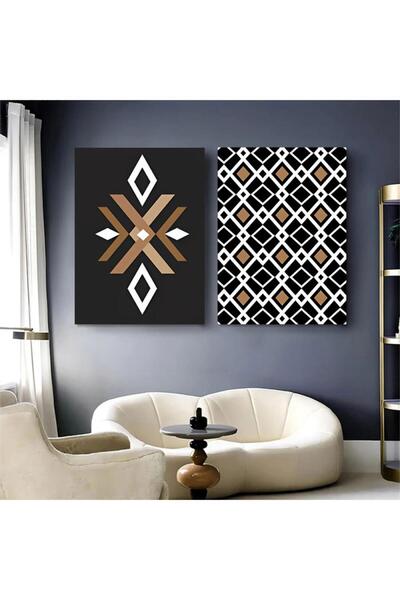 SND لوحة قماشية ثنائية بتصميم تجريدي مع برواز خشبي مخفي