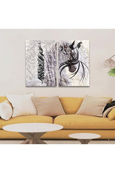 4gdran لوحة قماشية ثنائية بتصميم حصان مع برواز ذهبي مجوف