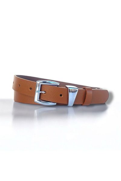 Kemerix 100% Genuine Leather Silver Buckle Tan Women's Belt