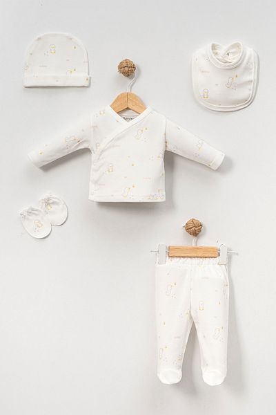 Bebitof Cute Chick Patterned Baby 5 Piece Newborn Hospital Release Bodysuit Set
