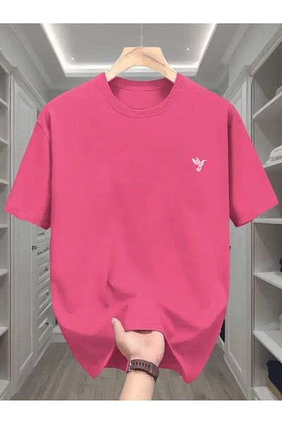 HOFFNUNG Unisex Men/Women Crew Neck Small Bird Printed Oversize T-Shirt
