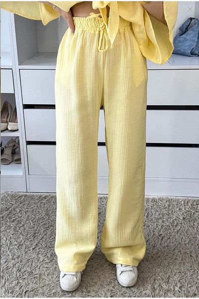 Elysira Women's Drawstring Waist High Waist Linen Look Palazzo Pants