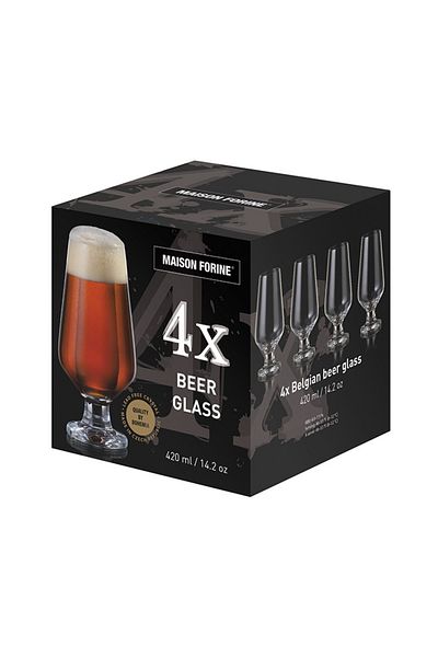 MAISON FORINE Set of 4 beer glasses with stem 420ml, Belgian