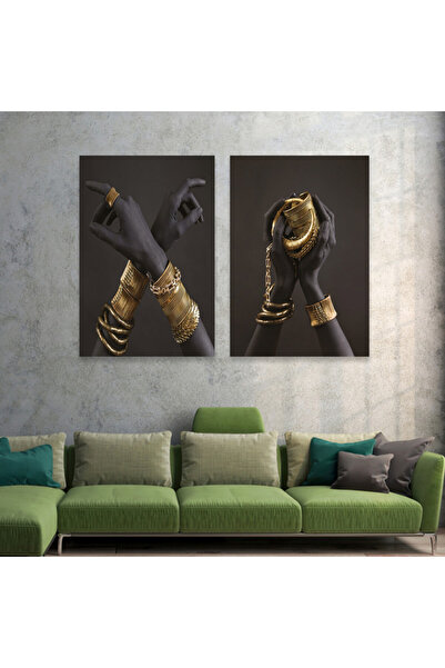 4gdran لوحة قماشية ثنائية بتصميم مودرن مع برواز ذهبي مجوف