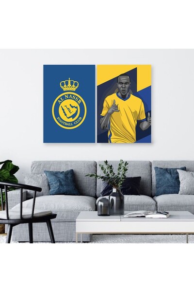 4gdran لوحة قماشية ثنائية بتصميم رياضي لنادي النصر مع برواز خشبي مخفي