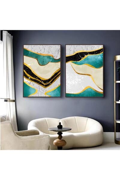 4gdran لوحة قماشية ثنائية بتصميم تجريدي مع برواز شامبين مجوف