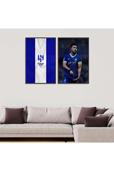 4gdran لوحة قماشية ثنائية بتصميم نادي الهلال مع برواز بني مجوف
