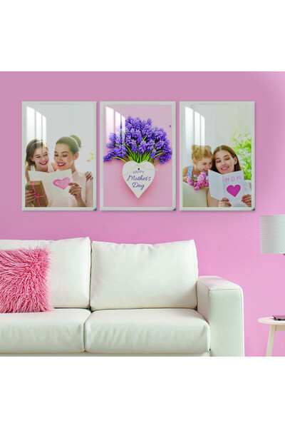 SND ثلاث لوحات جدارية خشبية مع برواز خشبي فضي و طبقة من الاكريلك الشفاف