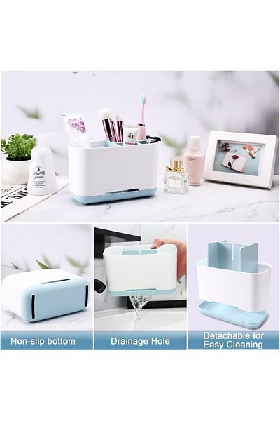 Trendat Blue Detachable Anti-Slip Toothpaste Storage Box Brush Holder with Drain Holes