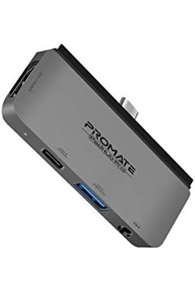 Promate موزع USB-C، محول وسائط متعددة 4 في 1 من النوع C مع منفذ توصيل طاقة USB-C بقوة 100 وات، عالي الدقة