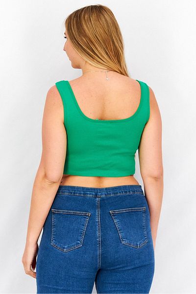 Sinsay Women Scoop Neck Sleeveless Ribbed Top, Green