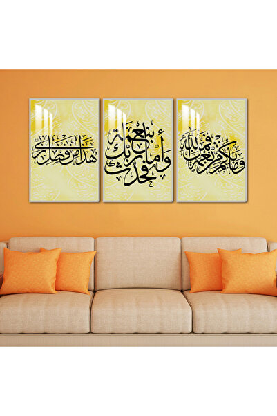 Marktna ثلاث لوحات جدارية خشبية مع برواز خشبي فضي و طبقة من الاكريلك الشفاف