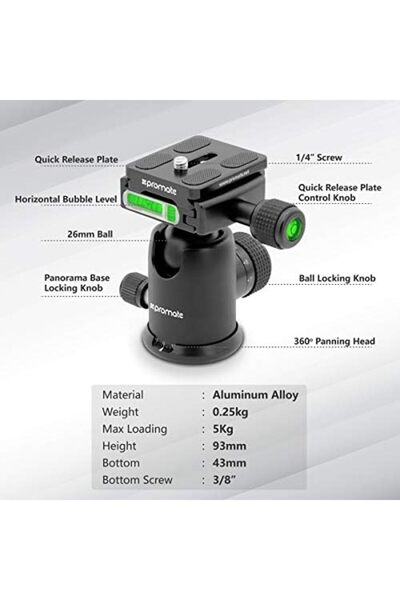 Promate Promate Travel Tripod, Professional Aluminium 160cm Tripod with Integrated Monopod and 5 Section, Du