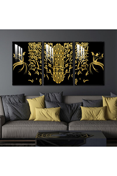 4gdran ثلاث لوحات جدارية خشبية مع برواز خشبي اسود و طبقة من الاكريلك الشفاف