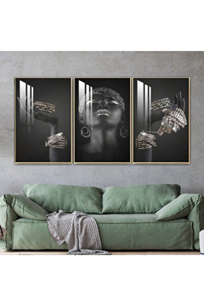 SND ثلاث لوحات جدارية خشبية مع برواز خشبي فضي و طبقة من الاكريلك الشفاف