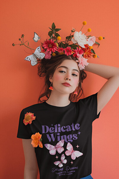 MAGORS Delicate Wings Printed Standard Molded Circle Neck Cotton Women's Tshirt