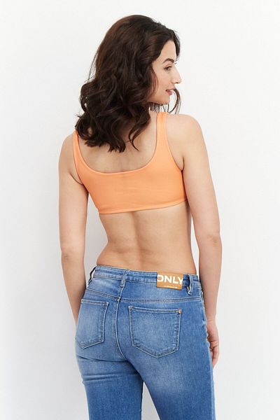 Sinsay Women Scoop Neck Sleeveless Textured Crop Top, Orange