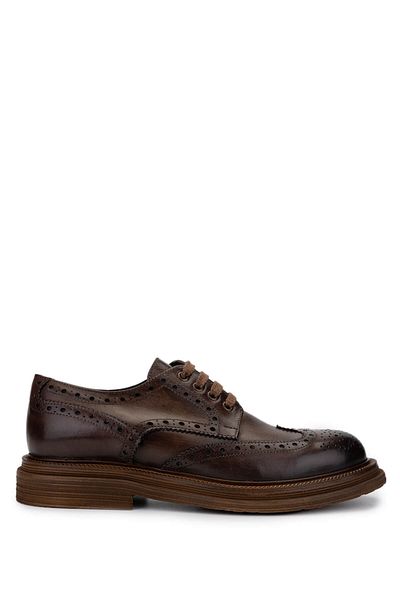 EXTON Men's Genuine Leather Brown Casual Shoes