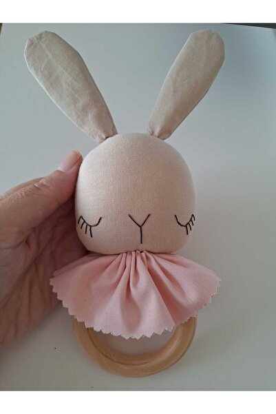 BERLİNA DOLLS Tavşan Diş Kaşıyıcı El Yapımı, Bej&Pembe Renk %100Pamuklu kumaş, %100Doğal Ahşap