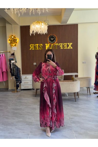 Xeftan zer Bordo elbise