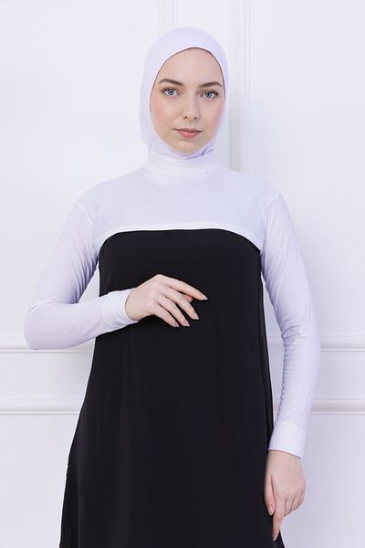 Loggia Γυναικείο κορμάκι Hijab Crop Bolero με λαιμόκοψη με λαιμόκοψη λευκό - Lycra Stand Collar