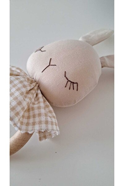 BERLİNA DOLLS Tavşan Diş Kaşıyıcı El Yapımı, Bej&Bej pötikareli Renk %100Pamuklu kumaş, %100Doğal Ahşap