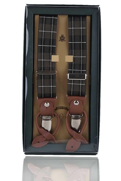 Kravatkolik Green Leather Connected Button Hole Jacquard Trouser Strap Pan201
