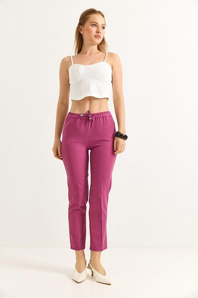 Raneel Kazançlı Alışveriş Elastic Waist Short Leg Double Crepe Trousers Dusty Rose