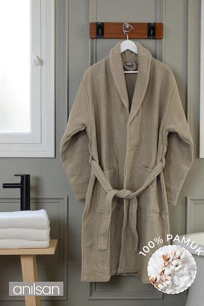 Anılsan 100% Cotton Beige Bathrobe - Şalyaka Hotel Bathrobe, Ideal for Spa, Suitable for Daily Use