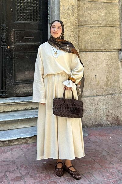 Ceylan Otantik Σετ φούστα με μπαλόνι από οργανικό λινό & μπλούζα με λαιμόκοψη