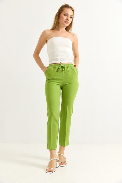 Raneel Kazançlı Alışveriş Elastic Waist Short Leg Double Crepe Trousers Light Green