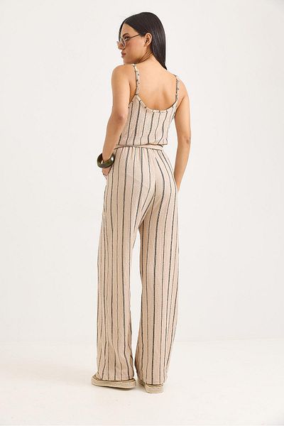 Raneel Kazançlı Alışveriş Women's Jumpsuit with Strap Belt and Pockets Mink