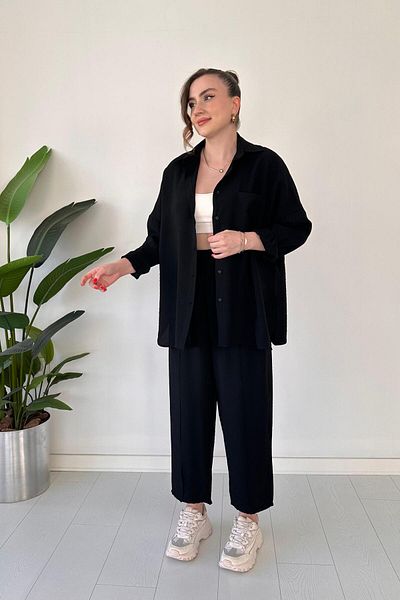 MaziButik Modal Suit with Shirt Black