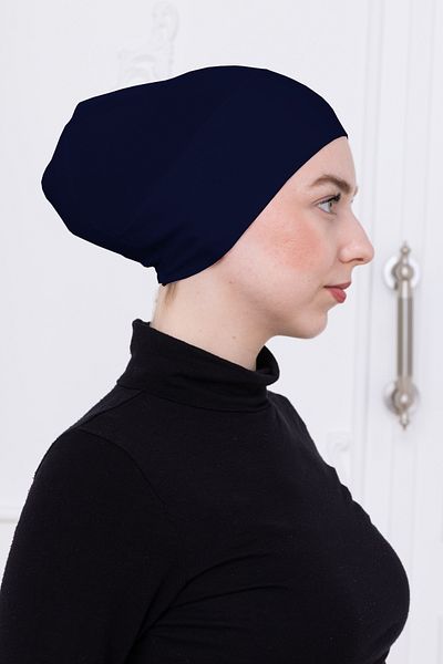Loggia Snap-On Navy Blue Bonnet Front Seamless Non-Slip Elastic Women's Hijab Practical Snap-On Underwear Bonnet