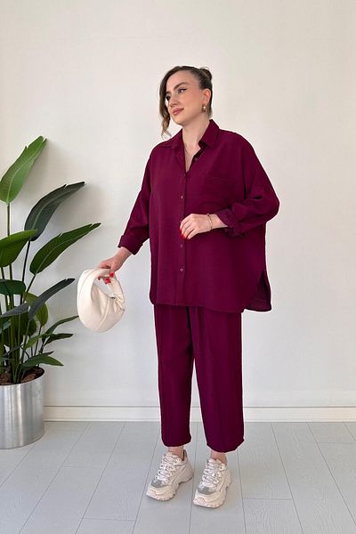 MaziButik Modal Suit with Shirt Claret Red