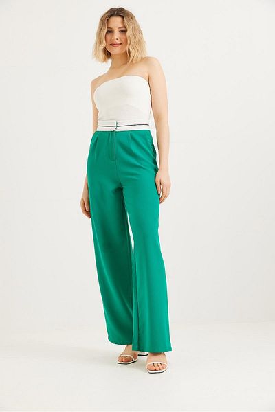 Raneel Kazançlı Alışveriş Wide Leg Trousers with Stripe at the Waist Green