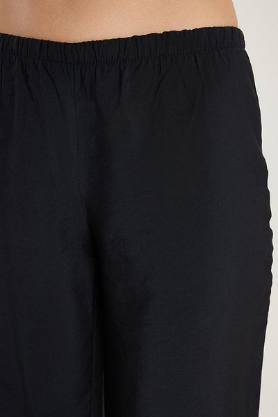 Tudors Women's Regular Fit Elastic Waist Modal Wide Leg Black Trousers