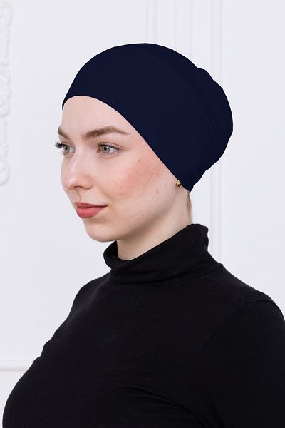 Loggia Snap-On Navy Blue Bonnet Front Seamless Non-Slip Elastic Women's Hijab Practical Snap-On Underwear Bonnet